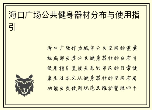 海口广场公共健身器材分布与使用指引